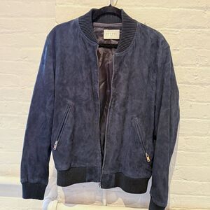 Sandro Men's Suede Leather Bomber Jacket - Large